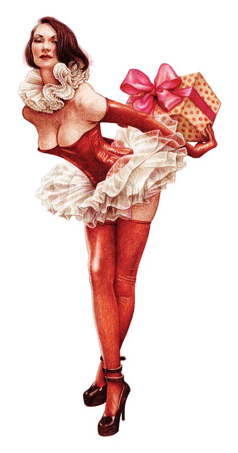 Christmas pin-up in red stockings